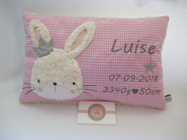 ★ 35x23 cm Kissen Geburt Hase Krone Mädchen Name ★ von Lüttentüddel