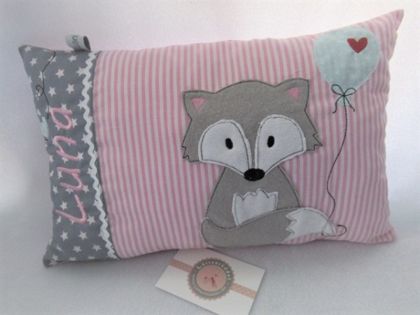 ★ ca. 35x25 cm Kissen Fuchs Wunschname Geburt Taufe Einschulung Reisekissen  ★ von Lüttentüddel