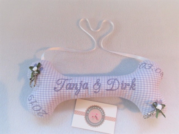 ♥ Ringkissen Knochen Wunschname Stickerei Hochzeit Hochzeitsknochen Just Married I Do Lüttentüddel