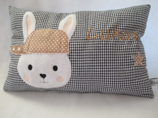 ★ 35x23 cm Kissen Geburt Hase Junge Name ★ von Lüttentüddel