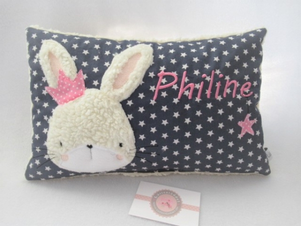★ 35x23 cm Sterne Kissen Geburt Hase  Mädchen Name ★ von Lüttentüddel