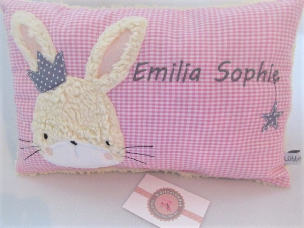 ★ 35x23 cm Kissen Geburt Hase Krone Mädchen Name Einschulung Geburt Reise Taufe★ von Lüttentüddel