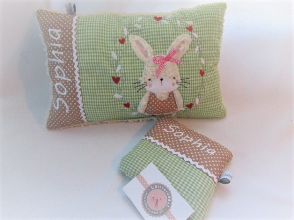 ★ 35x23 cm Kissen Geburt Einschulung Kita Taufe Hase  Mädchen Name ★ von Lüttentüddel