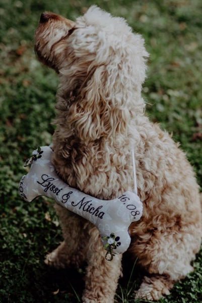 ♥ Ringkissen Knochen Punkte Wunschname Stickerei Hochzeit Hochzeitsknochen Just Married I Do