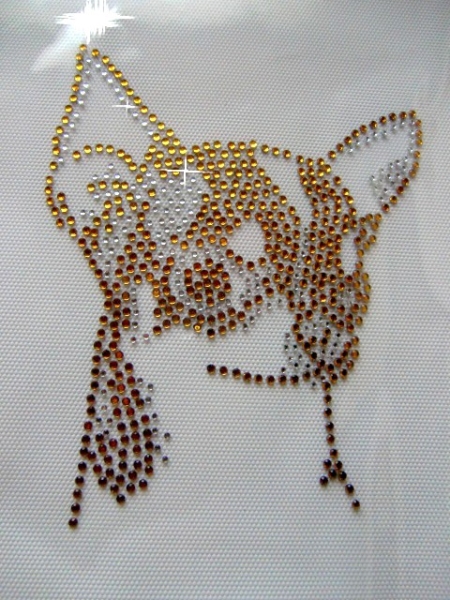 Chihuahua  Hund Hotfix Hotglue Bügelbild Strass Shirt Jacke Bluse