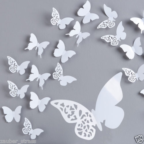 12 tlg Schmetterling Set Schmetterlinge Wanddeko weiß