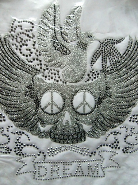 Skull Totenkopf Peace Taube Bügelbild Hotfix Studs Folie Silber  HOTFIX HOTGLUE Bügelbild Applikation