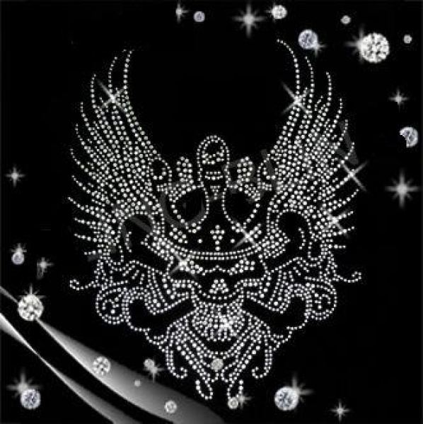 Skull Totenkopf King Wings Flügel Strass HOTFIX HOTGLUE Bügelbild Applikation
