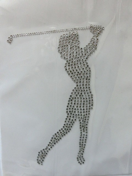 Golf Golferin  Hotfix Hotglue Bügelbild Strass Sporttasche  Shirt Tasche Zauberstrass