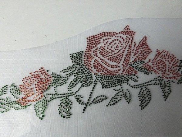 Riesen Rose Ranke 45 X 15 cm orange HOTFIX Bügelbild Strass Schiebevorhang Shirt