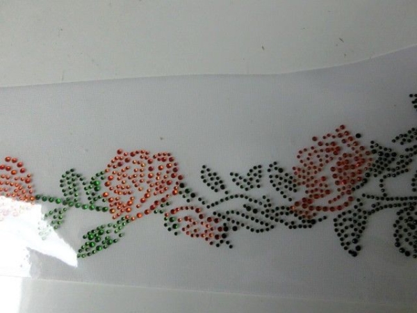 Riesen Rose Ranke 45 X 15 cm orange HOTFIX Bügelbild Strass Schiebevorhang Shirt