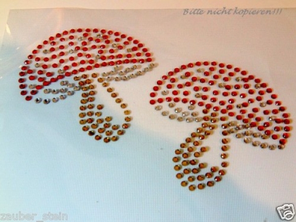 2 Stck Fliegenpilz Glückspilz Pilz Strass HOTFIX HOTGLUE Bügelbild Applikation