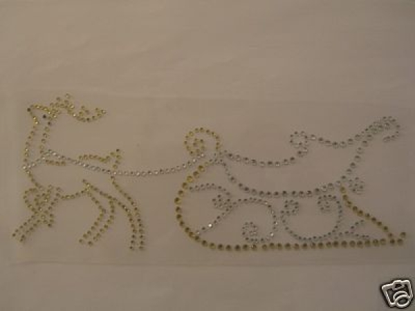 Hirsch mit Schlitten Strass Bügelbild Hotfix Hotglue