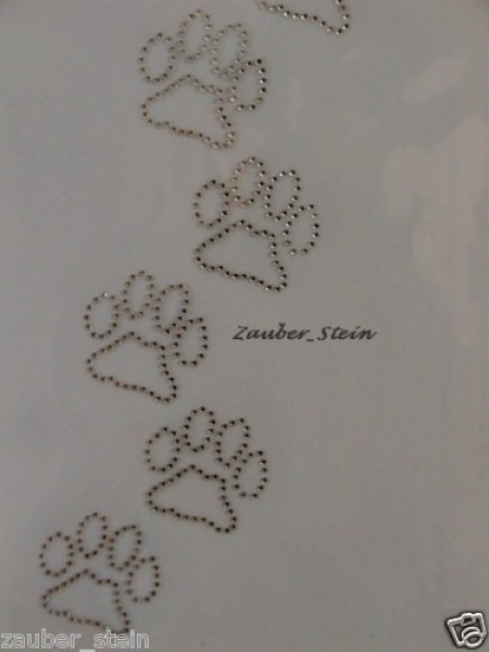 5 süüße Hunde Pfoten Pfötchen Strass HOTFIX Hotglue Bügelbild
