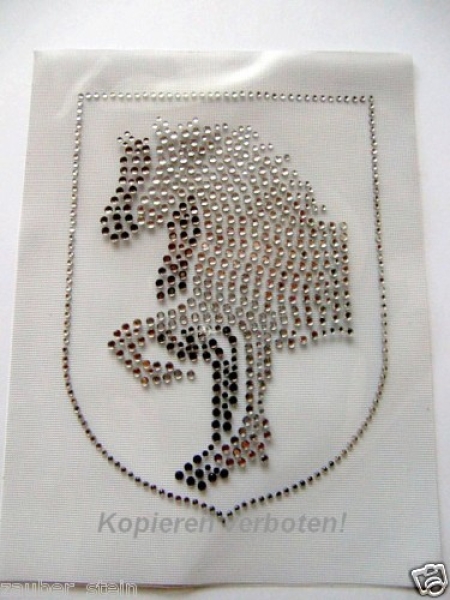 Friesen Pferd Pferde Black Diamond Klar HOTFIX Bügelbild Strass Wappen