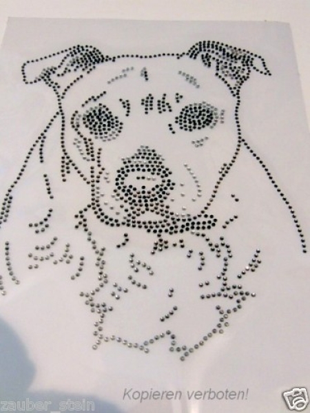 Hund Staffordshire Bull Terrier Hund Strass Hotfix Hotglue Bügelbild Bügelmotiv