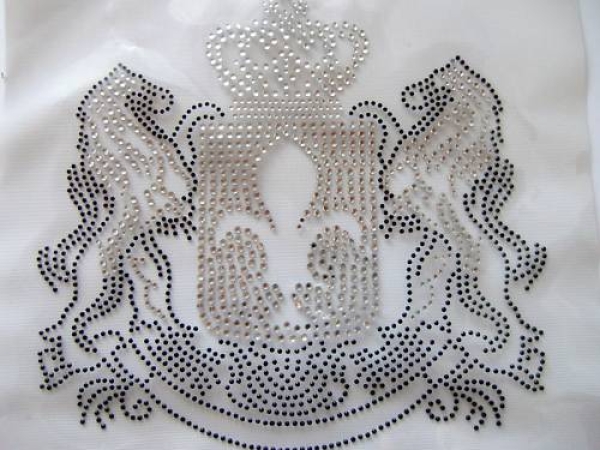 Wappen Fleur Pferd Krone Strass Hotglue Hotfix Bügelbild EDEL
