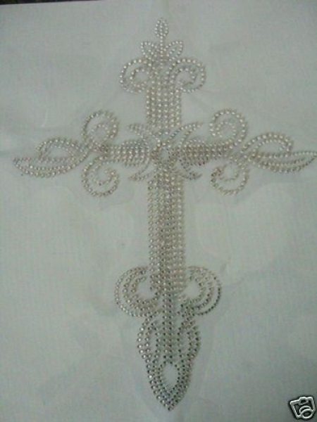 Wunderschönes Kreuz Strass HOTFIX HOTGLUE Bügelbild Applikation