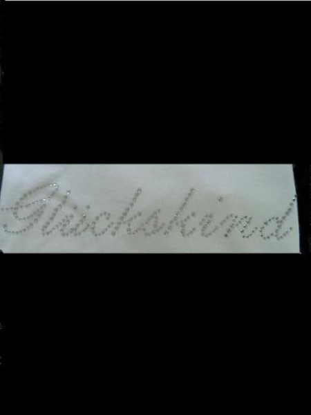 Schriftzug Glückskind Strass Bügelbild Hotfix Hotglue