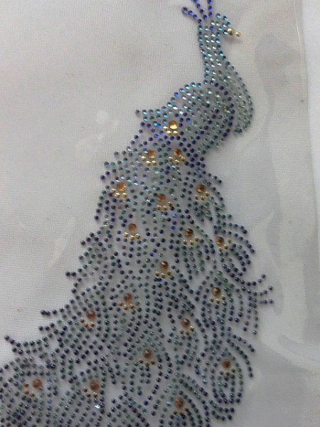 Pfau Phönix Bügelbild STRASS Bunt Hotglue Hotfix Shirt Jacke Tasche Mantel Tischdecke Top