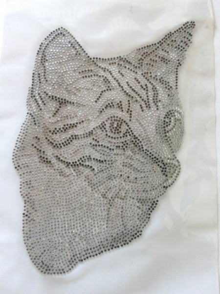 Katze XXL 3800 Strass - Steine Hotfix Bügelbild Jacke Shirt Blazer Jacke