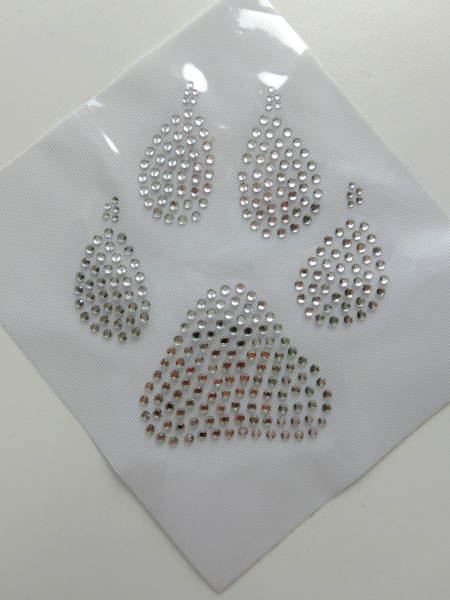 1 große Hunde Pfote Strass Hotfix Bügelbild Crystal süß