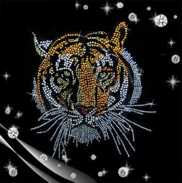Riesen Tiger Kopf Bügelbild Strass !Der Hammer! Tiger Kopf Hotfix Hotglue Bügelmotiv Bügelbild Shirt