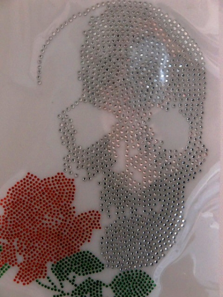 Skull Totenkopf Rose Strass HOTFIX HOTGLUE Bügelbild Applikation