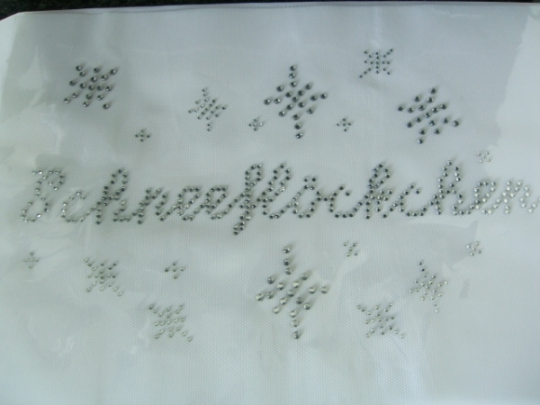 Schneekönigin Schriftzug Strass Hotglue Hotfix Bügelbild für Tischdecke Stuhlhusse Oktoberfest