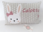 ★ 35x23 cm Kissen ★ Geburt Hase Mädchen Name Sternchen grau ★ von Lüttentüddel ★