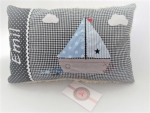 ★ 35x23 cm Kissen Geburt Einschulung KITA Kissen to go Boot Segelboot Name ★ von Lüttentüddel